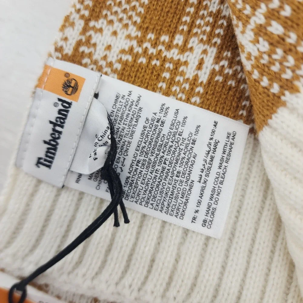 Timberland OS Wheat‎ White Plaid Knit Winter Scarf Outdoor Gorpcore Unisex